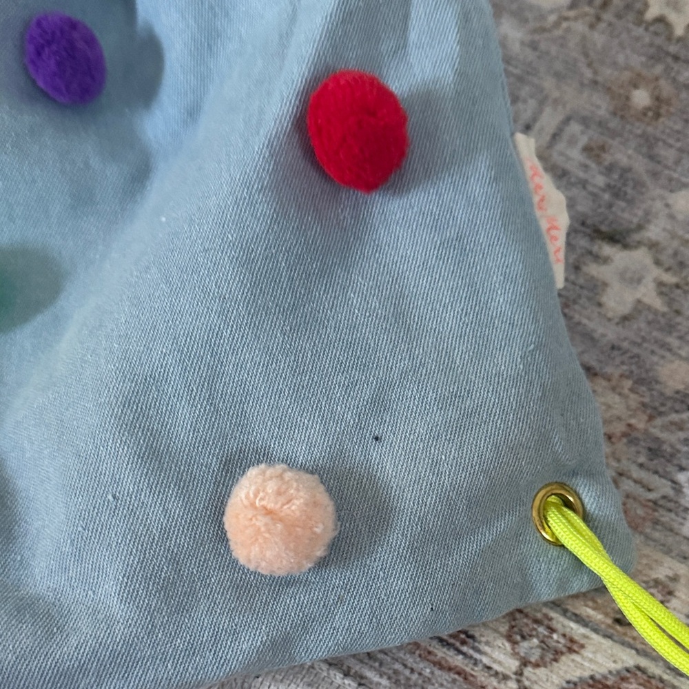 Meri Meri Blue Pom-Pom Drawstring Bag - Picture 4 of 12
